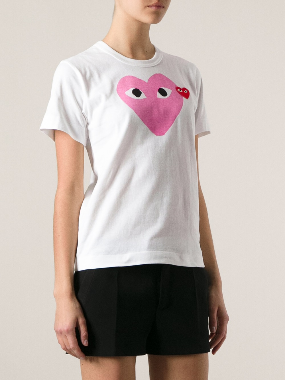 Comme des Garçons Heart Print T-Shirt in White (Pink) - Lyst