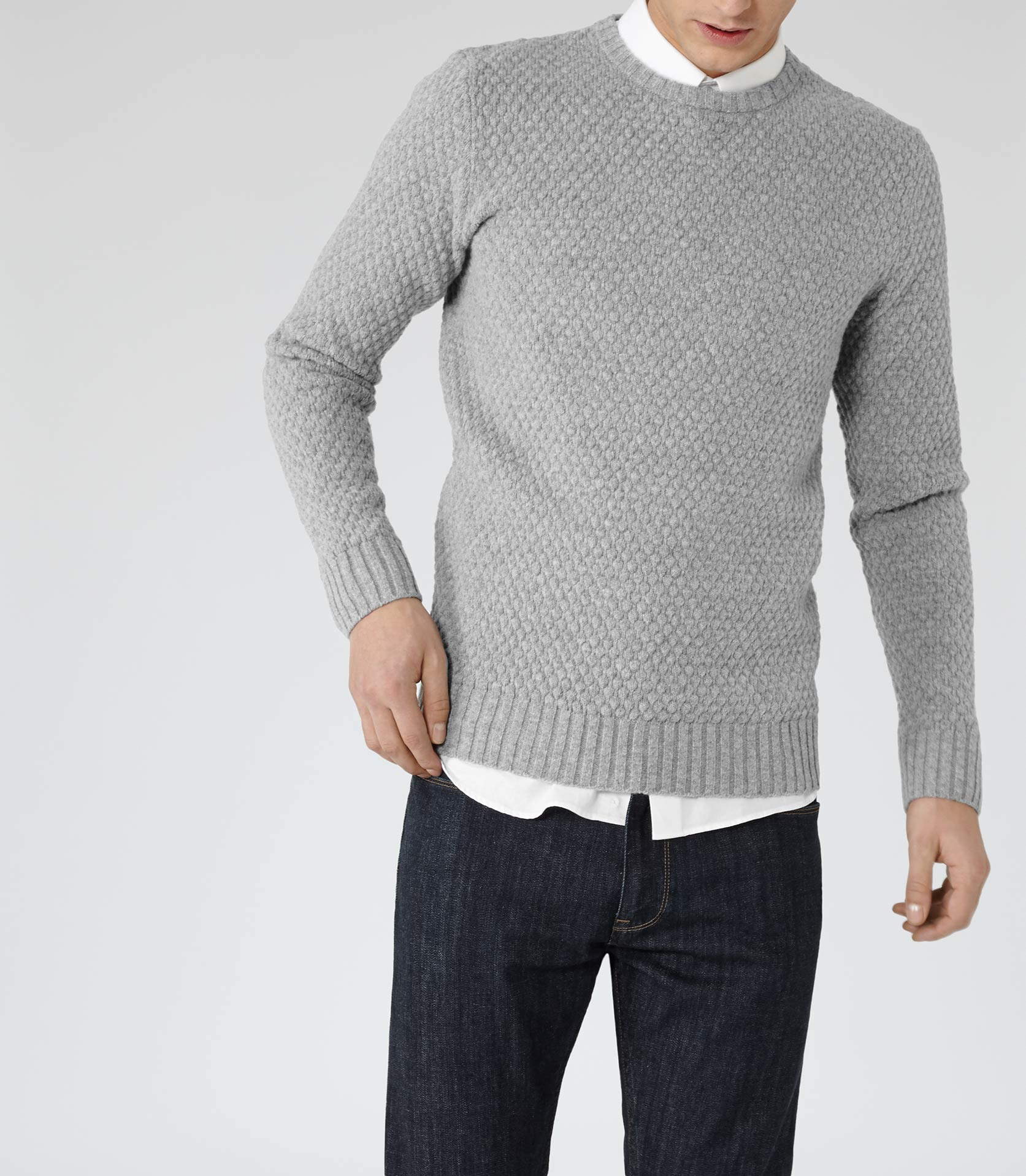 Reiss Brussels Honeycomb Knit Jumper in Gray for Men | Lyst