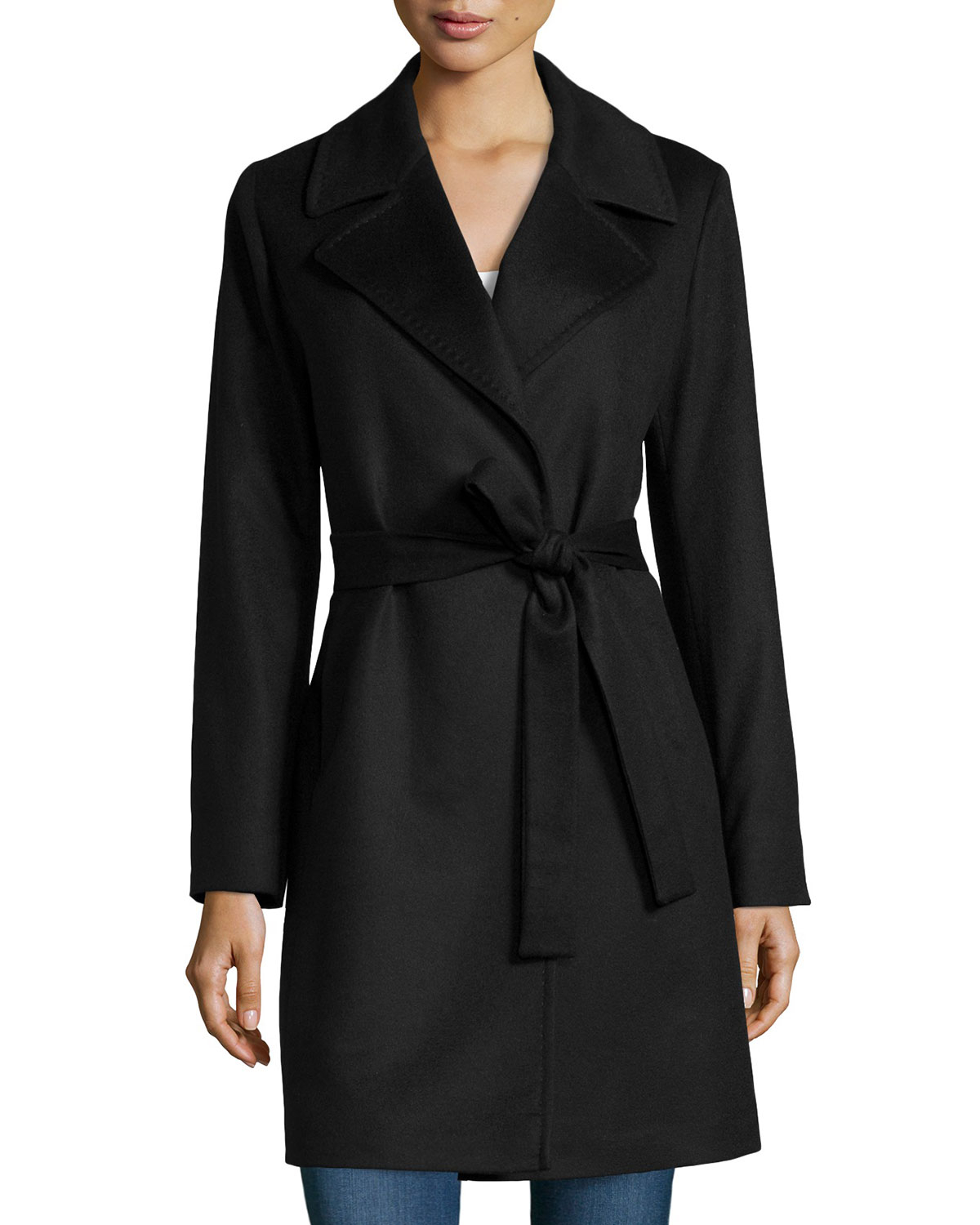 Lyst - Fleurette Cashmere Notched-Collar Wrap Coat in Black