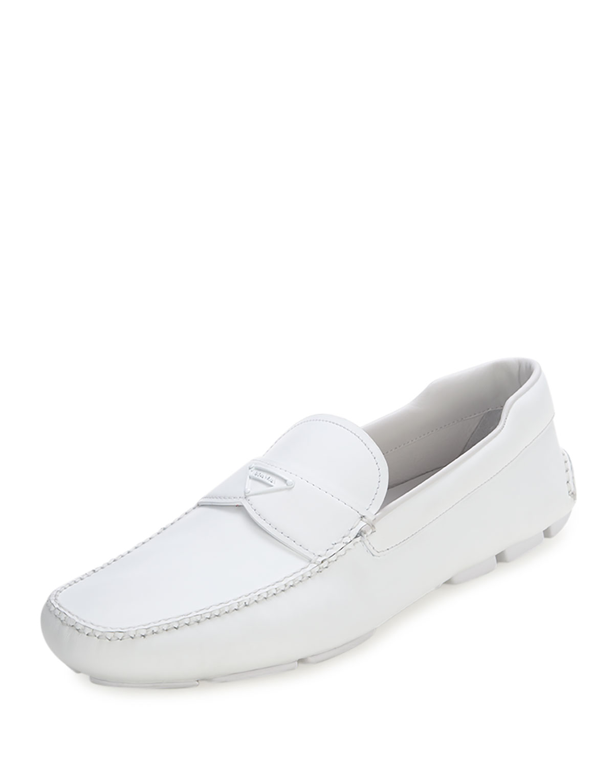 Lyst - Prada Rubber-Sole Leather Loafers in White