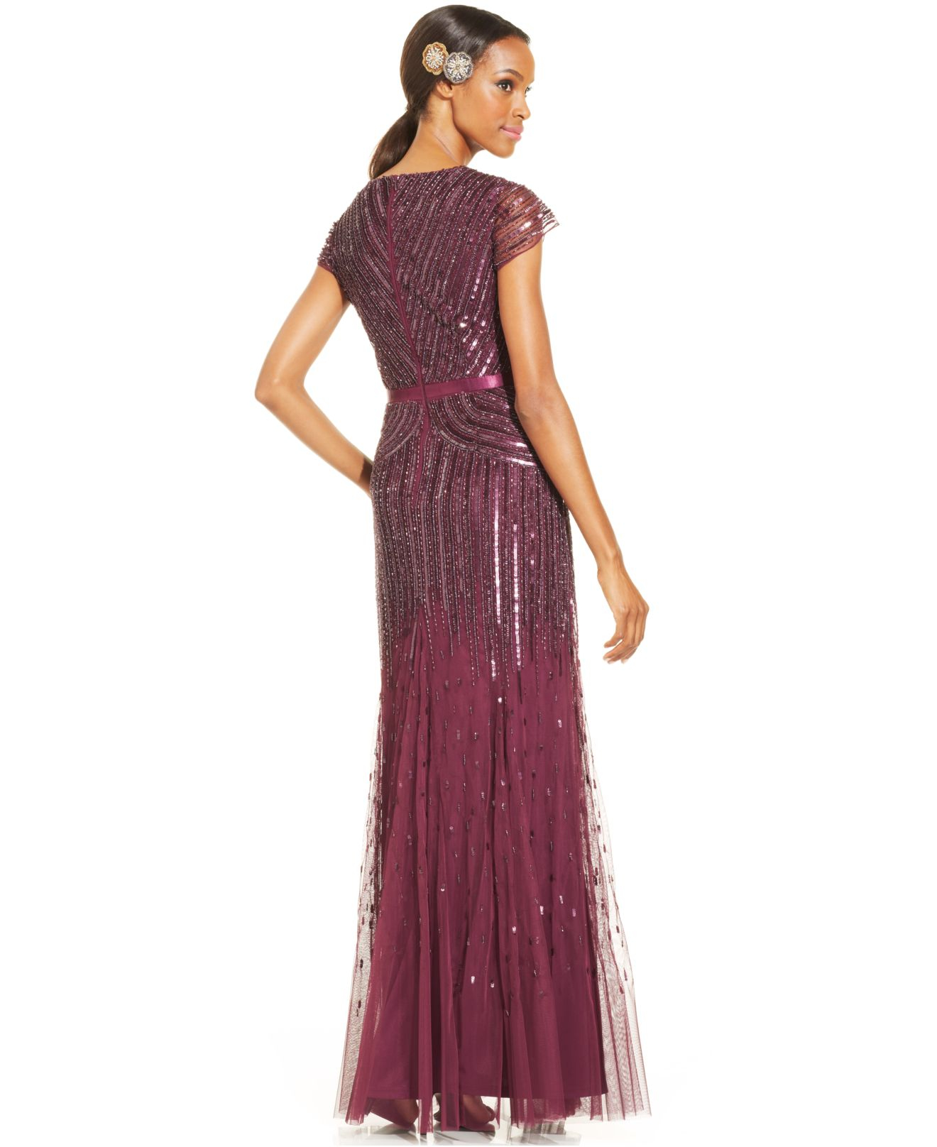 Lyst - Adrianna Papell Cap-sleeve Beaded Sequined Gown in Pink