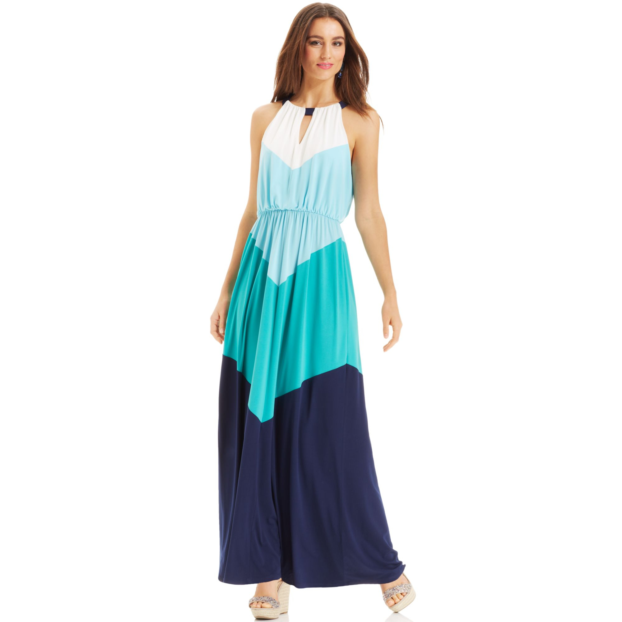 Vince Camuto Colorblock Chevron Halter Maxi Dress Lyst