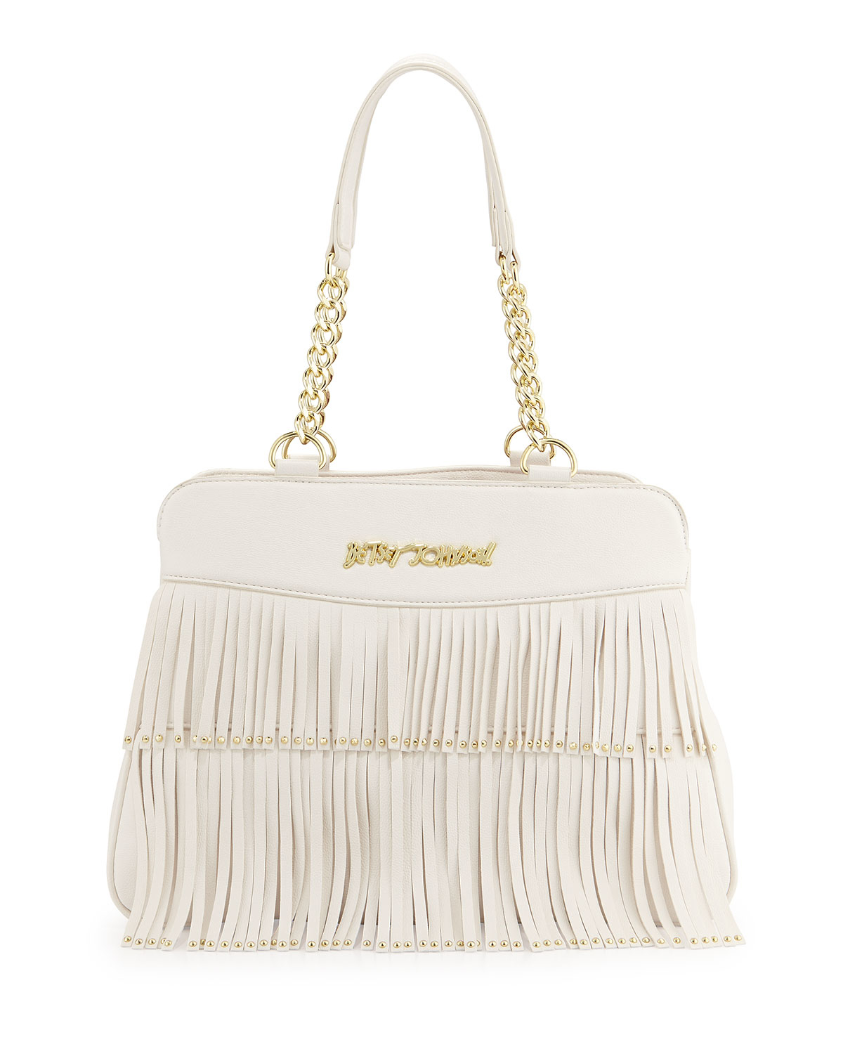 Lyst Betsey Johnson On The Fringe Fauxleather Satchel Bag in White