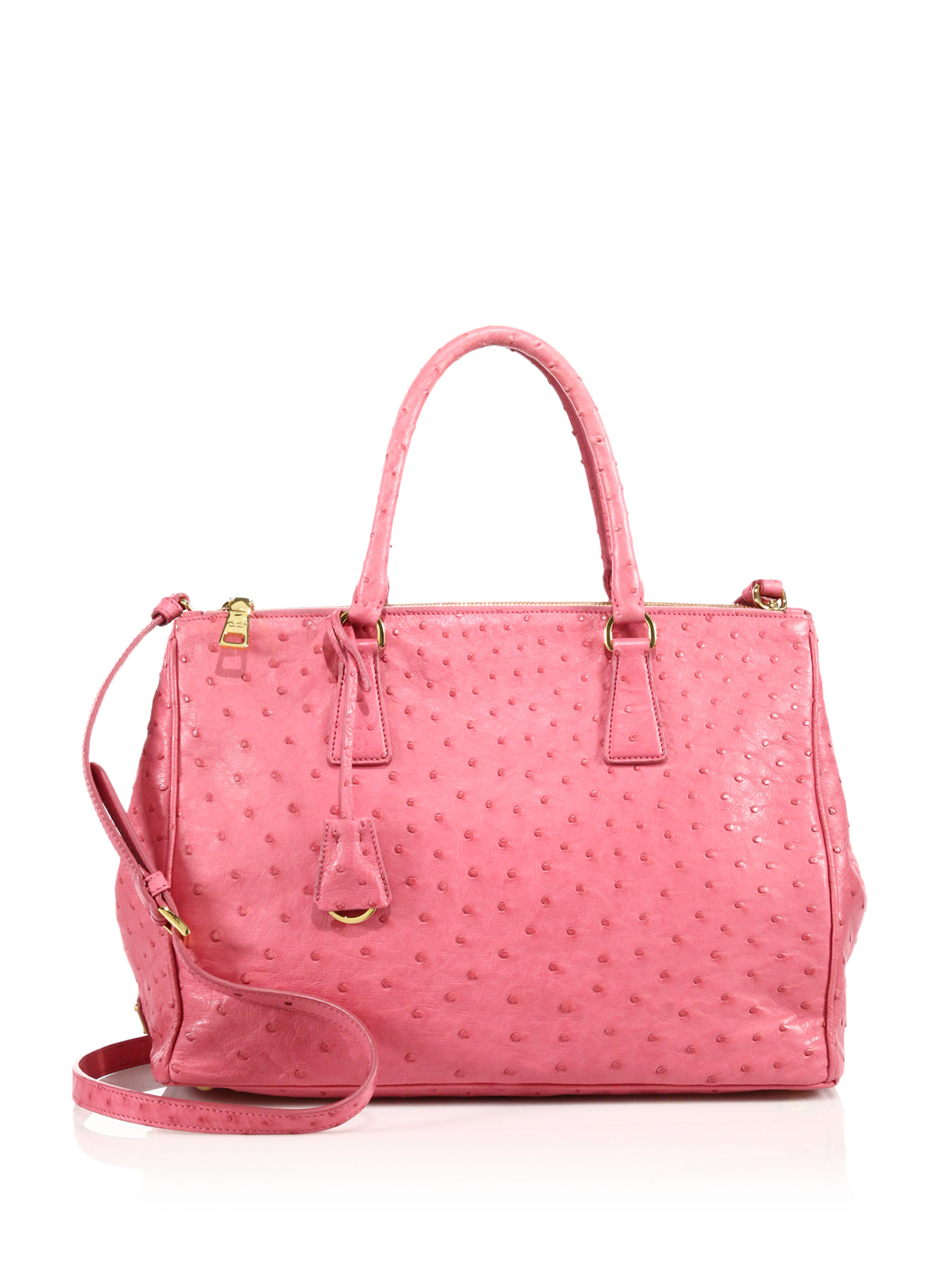 Lyst Prada Ostrich Double Zip Tote In Pink Gallery