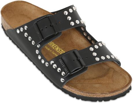 Birkenstock Arizona Studded Leather Slide Sandals in Black | Lyst Birkenstock Arizona Studded Leather Slide Sandals in Black | Lyst