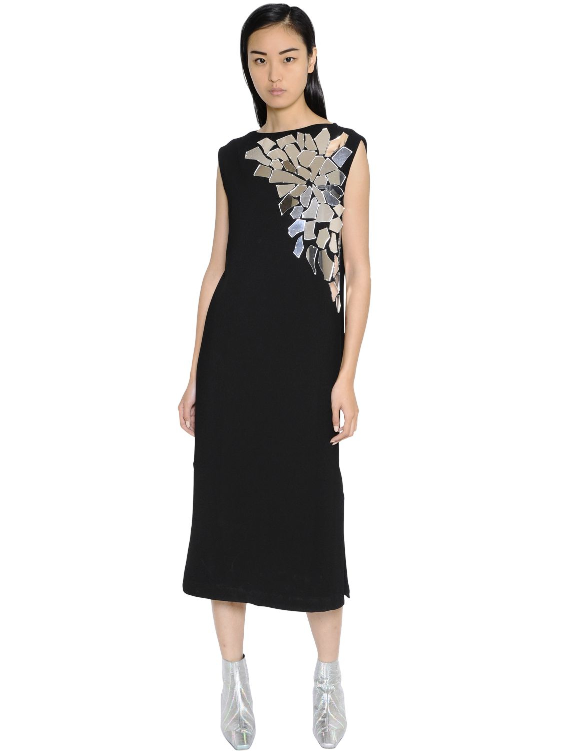 Loewe Mirror-Embellished Cotton Midi Dress in Black | Lyst