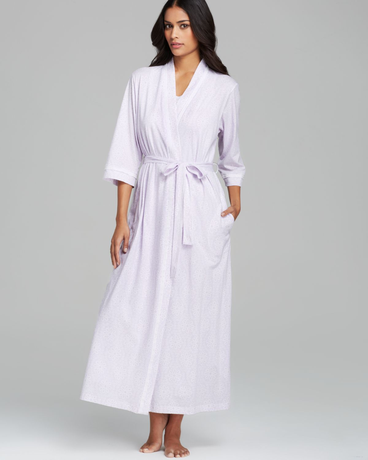 Carole Hochman Eyelet Floral Cotton Jersey Long Robe in White | Lyst