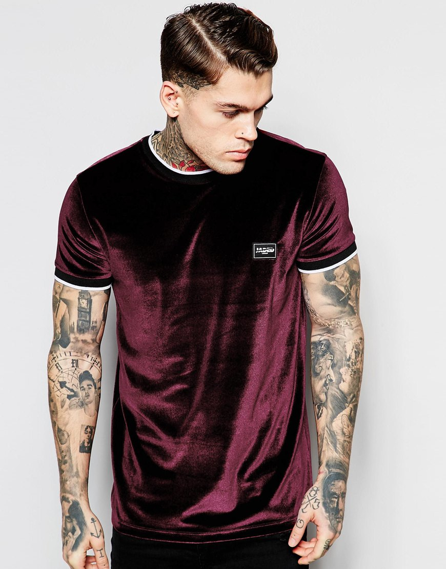 Jaded London Velour T-shirt in Purple 