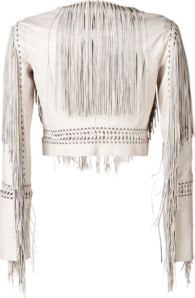 Roberto Cavalli Leather Fringed Jacket in White | Lyst