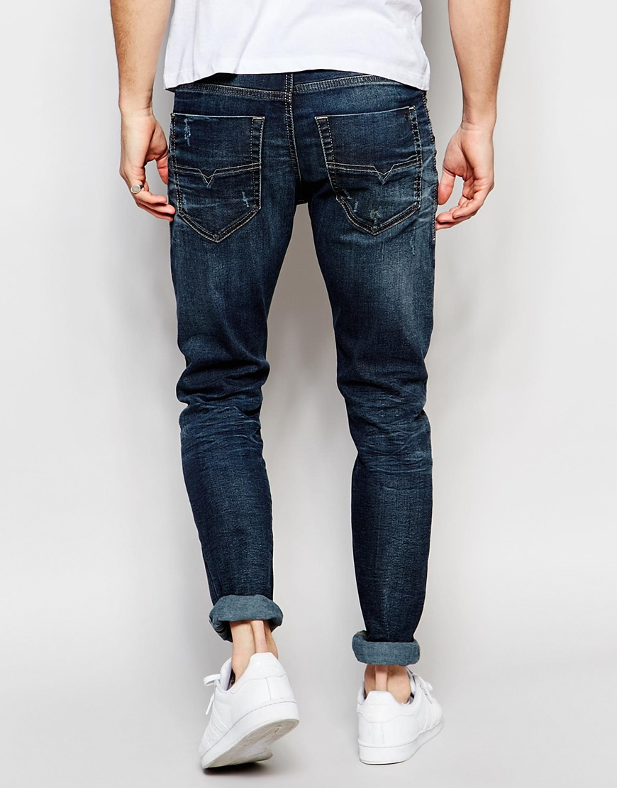 DIESEL Jeans Tepphar 852g Skinny Fit Stretch Distress Repair Dark Blue ...
