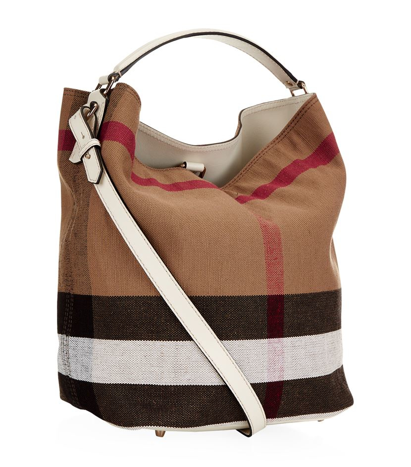 Burberry Medium Canvas Check Hobo Bag in Natural | Lyst