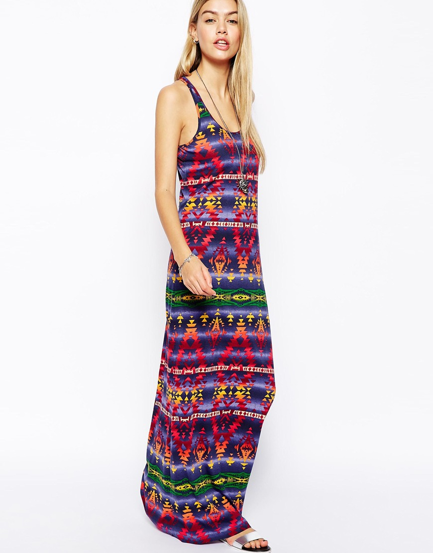 Denim Supply Ralph Lauren Aztec Print Maxi Dress in Purple