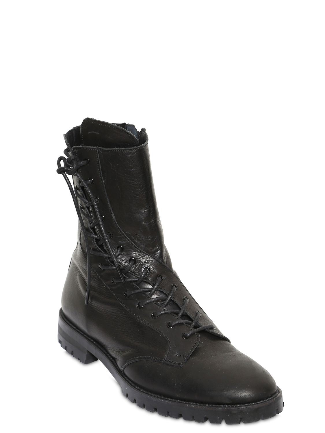 Yohji Yamamoto Twisted Lace-up Leather Cropped Boots in Black | Lyst