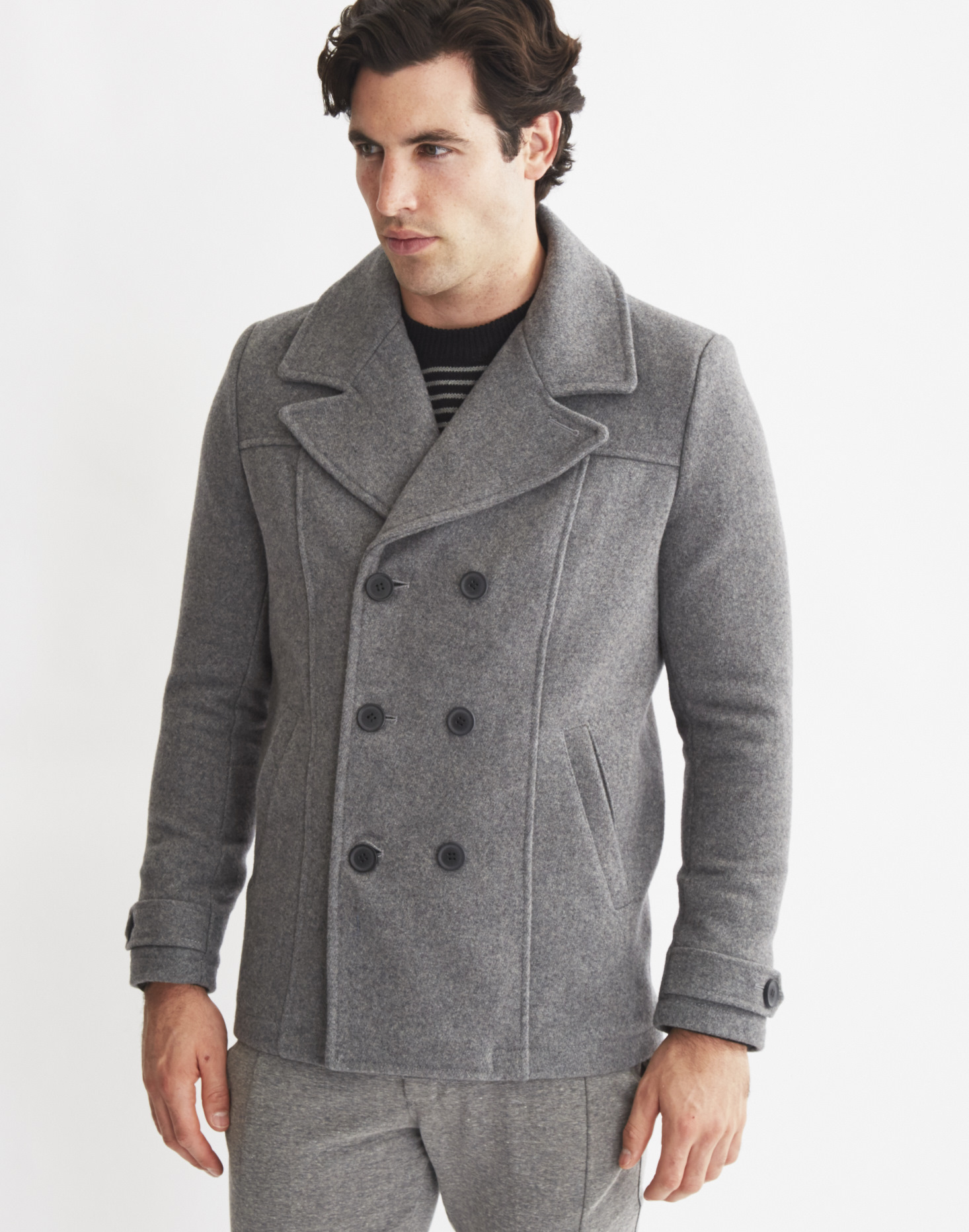 Mens Light Grey Wool Pea Coat Tradingbasis Gallery