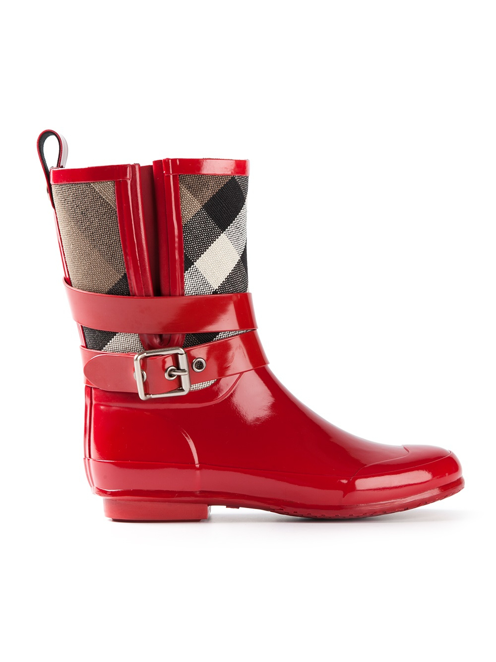 Burberry Check Panel Wellington Boots in Red - Lyst