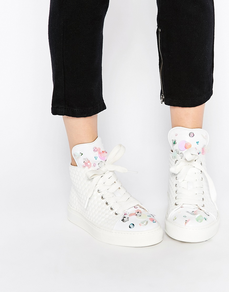 white sequin trainers