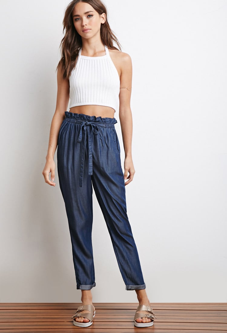 Lyst - Forever 21 Chambray Paper-bag Waist Pants in Blue