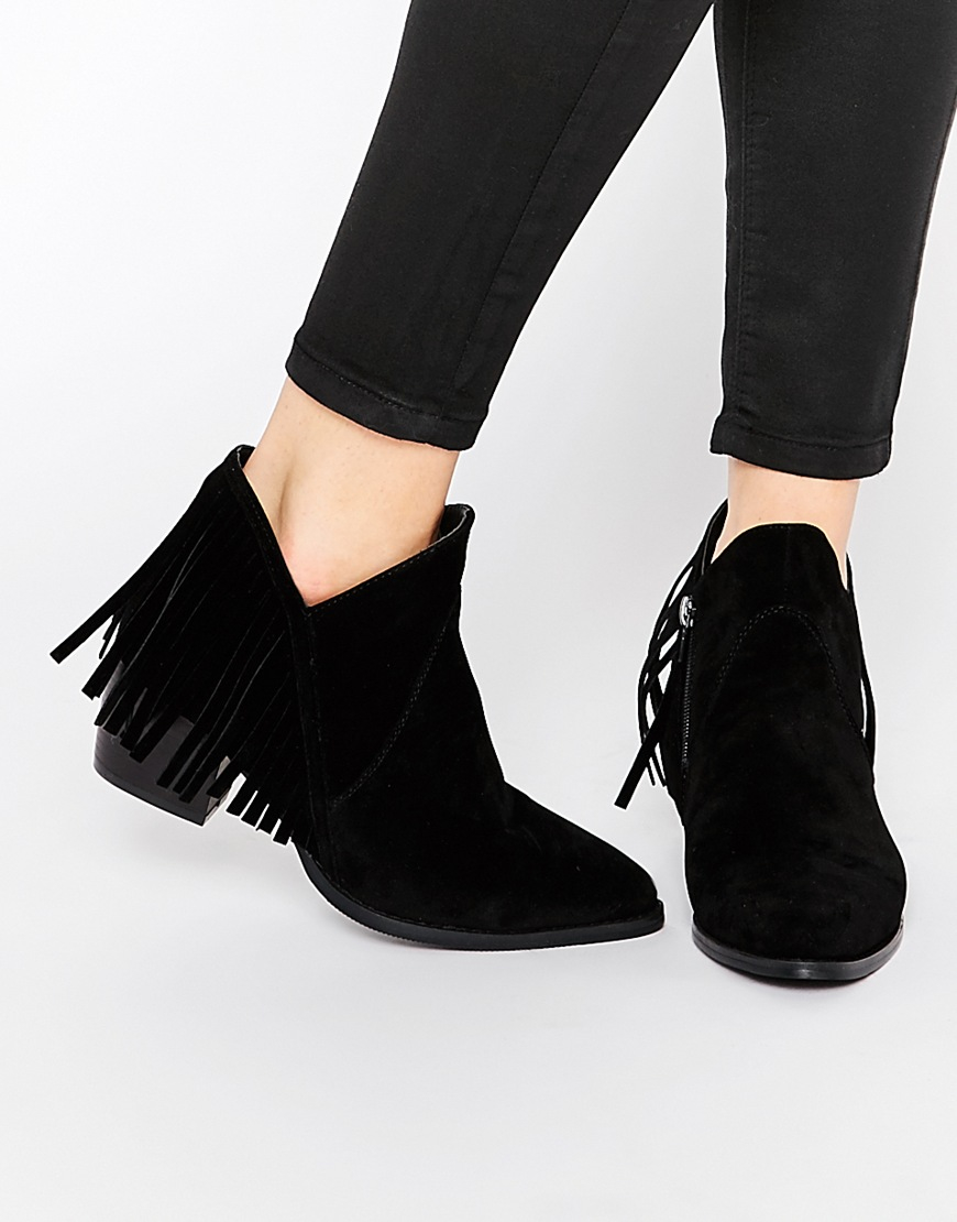 black booties with fringe