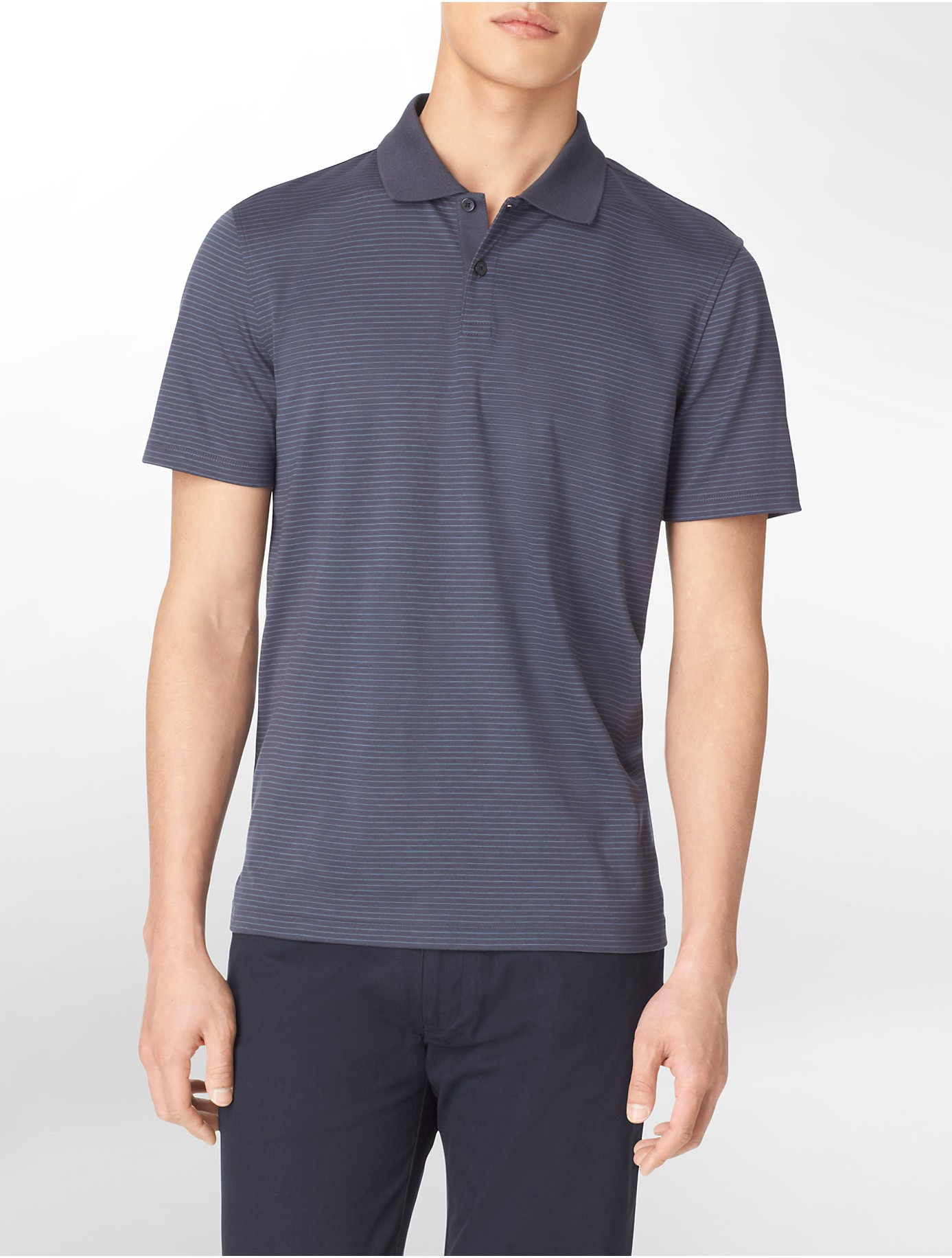Calvin Klein Classic Fit Liquid Cotton Striped Polo Shirt in Blue for