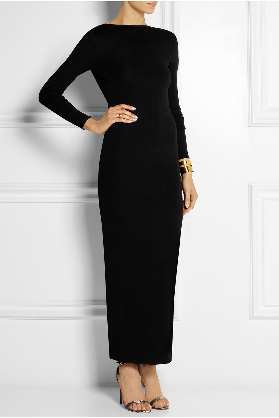 black knit maxi dress with sleeves
