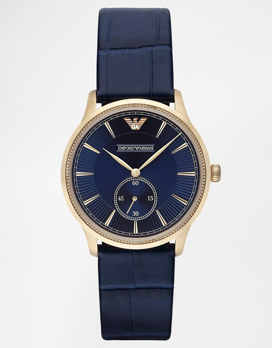 blue and gold armani watch