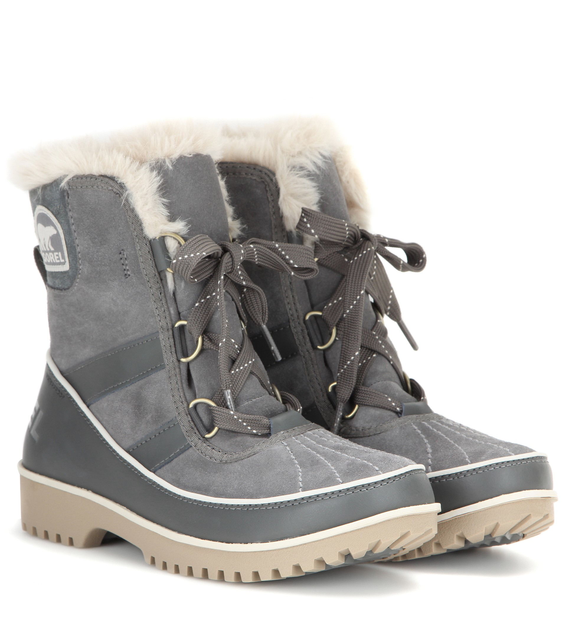 gray sorel boots with fur