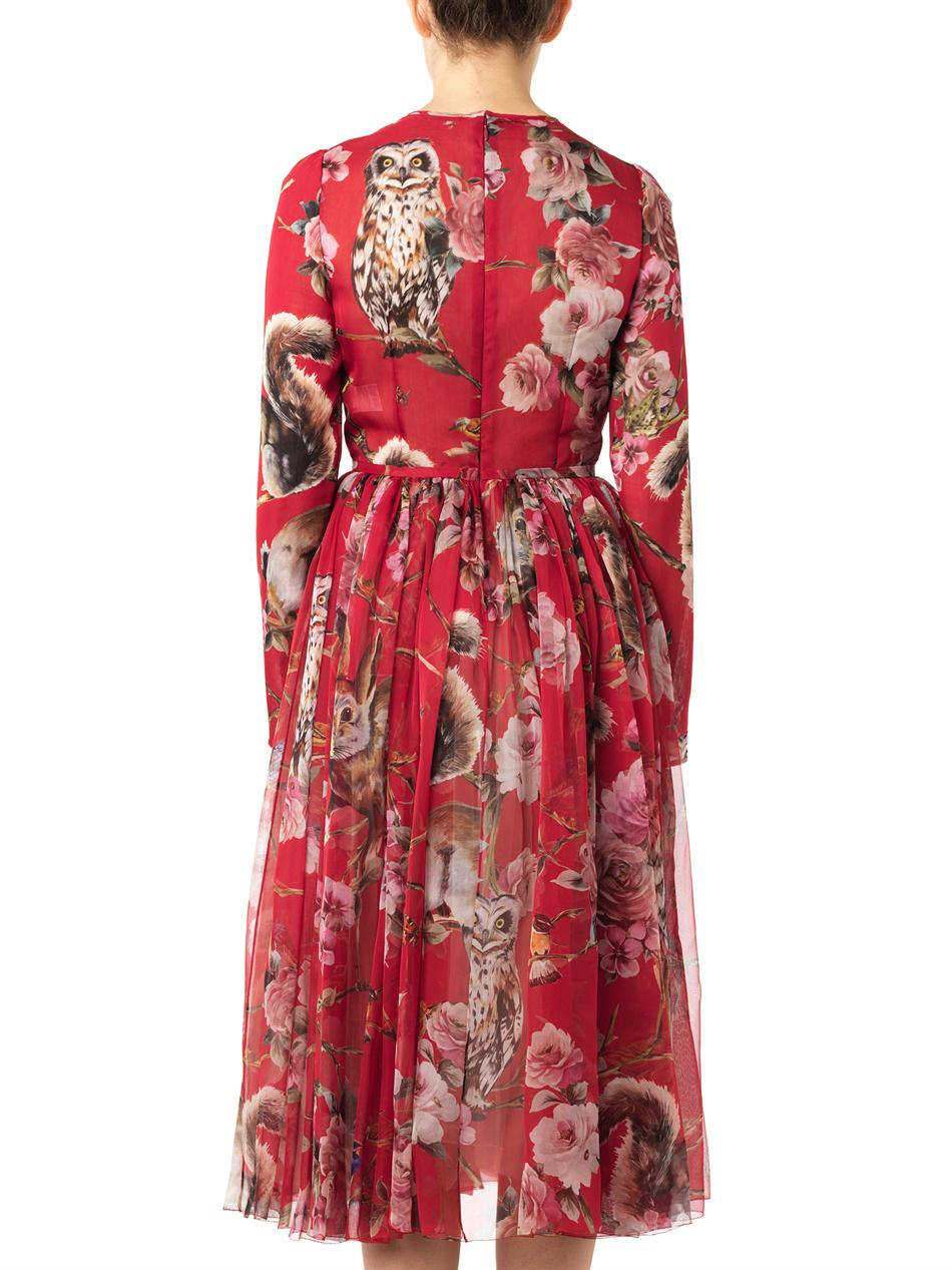 Dolce & gabbana Floral and Animalprint Silk Dress in Red | Lyst