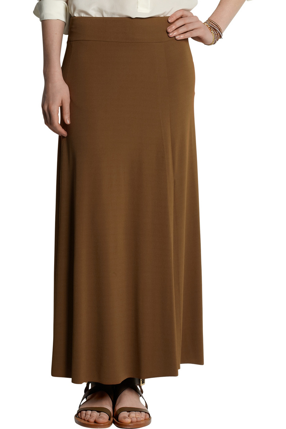 Donna Karan Synthetic Stretch-jersey Maxi Skirt in Tan (Brown) - Lyst