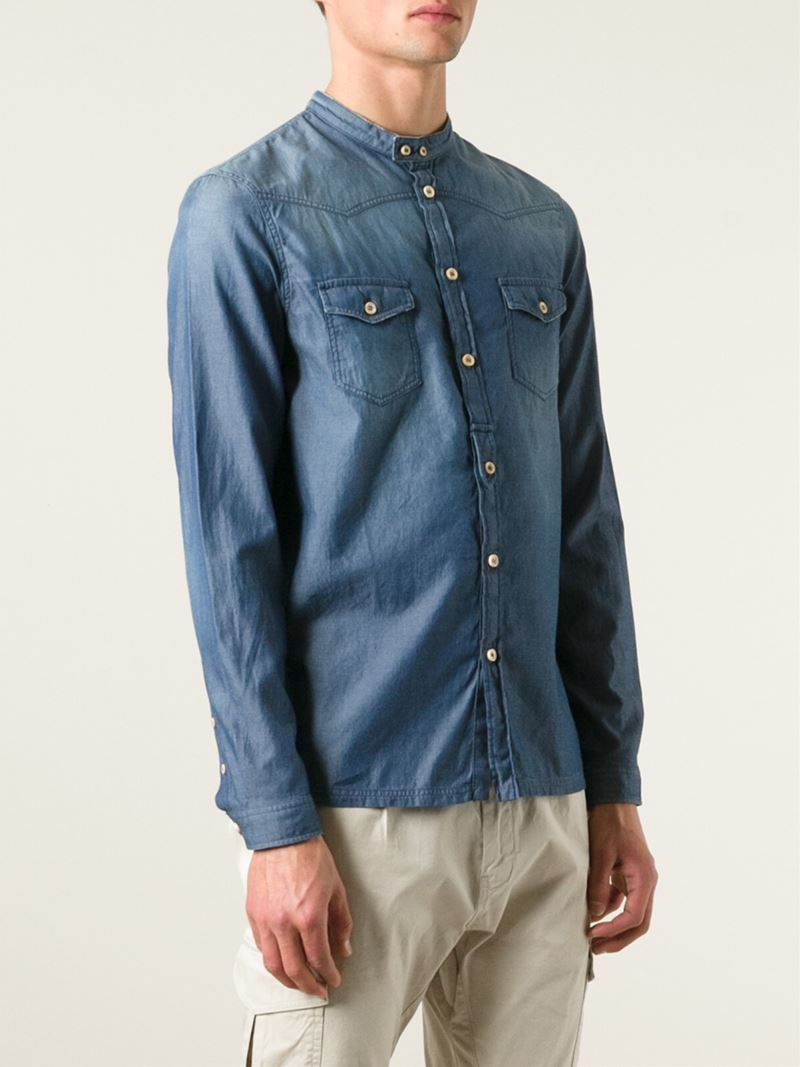 band collar denim shirt