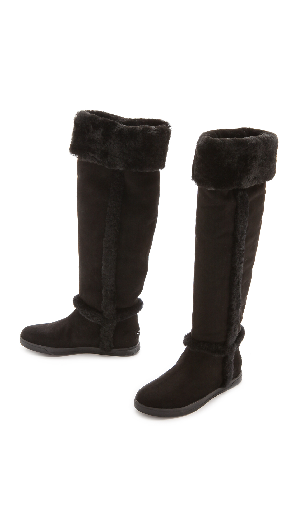 DKNY Bard Tall Fur Lined Boots Black - Lyst