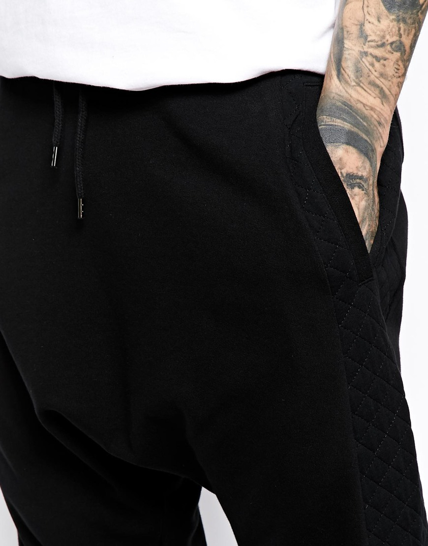 Lyst - Asos Drop Crotch Sweatpants with Quilting in Black for Men