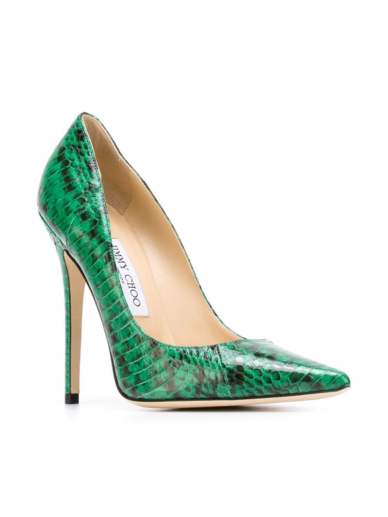 Jimmy Choo Anouk Snakeskin-Print Pumps in Green | Lyst