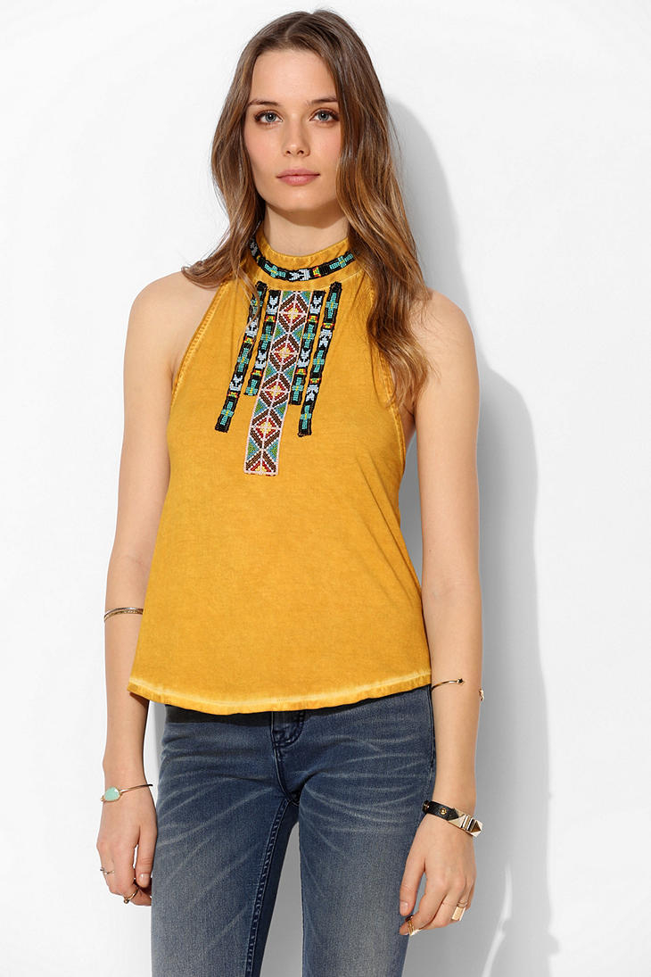 Urban Outfitters Ecote Desert Sunset Beaded Halter Top in Gold (Yellow