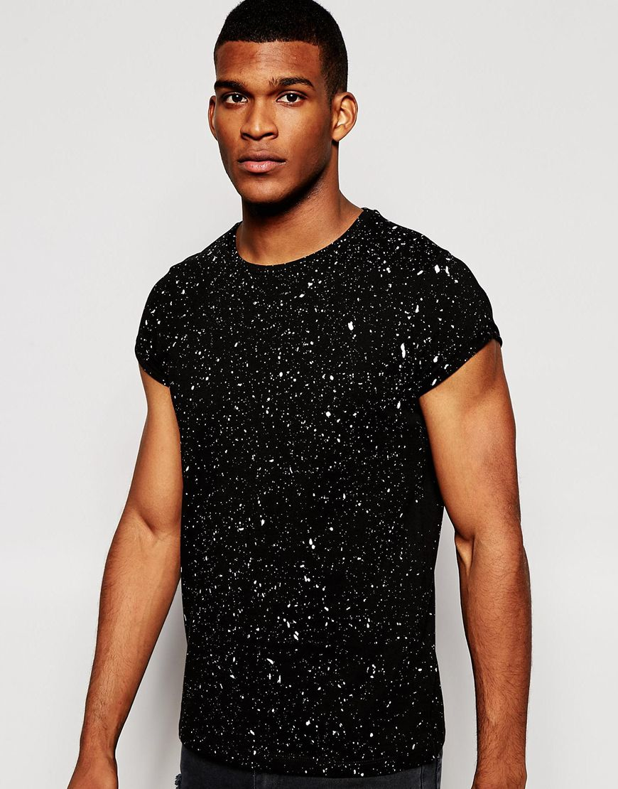 Black paint white store shirt