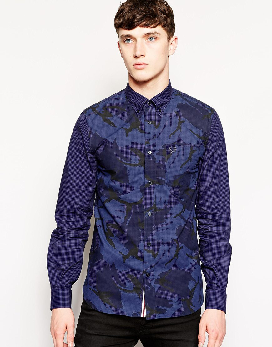 With In For Men Camo Blue Gingham Fred Overdyed Perry Shirt Lyst 1Fl3JcuTK