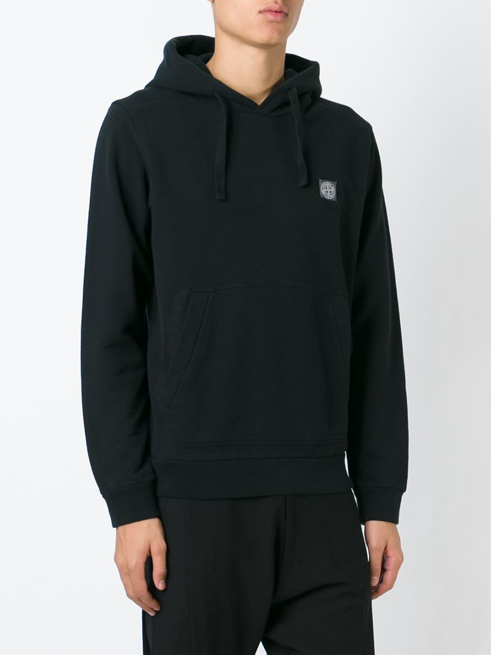 Stone Island Logo Patch Hoodie in Black for Men | Lyst