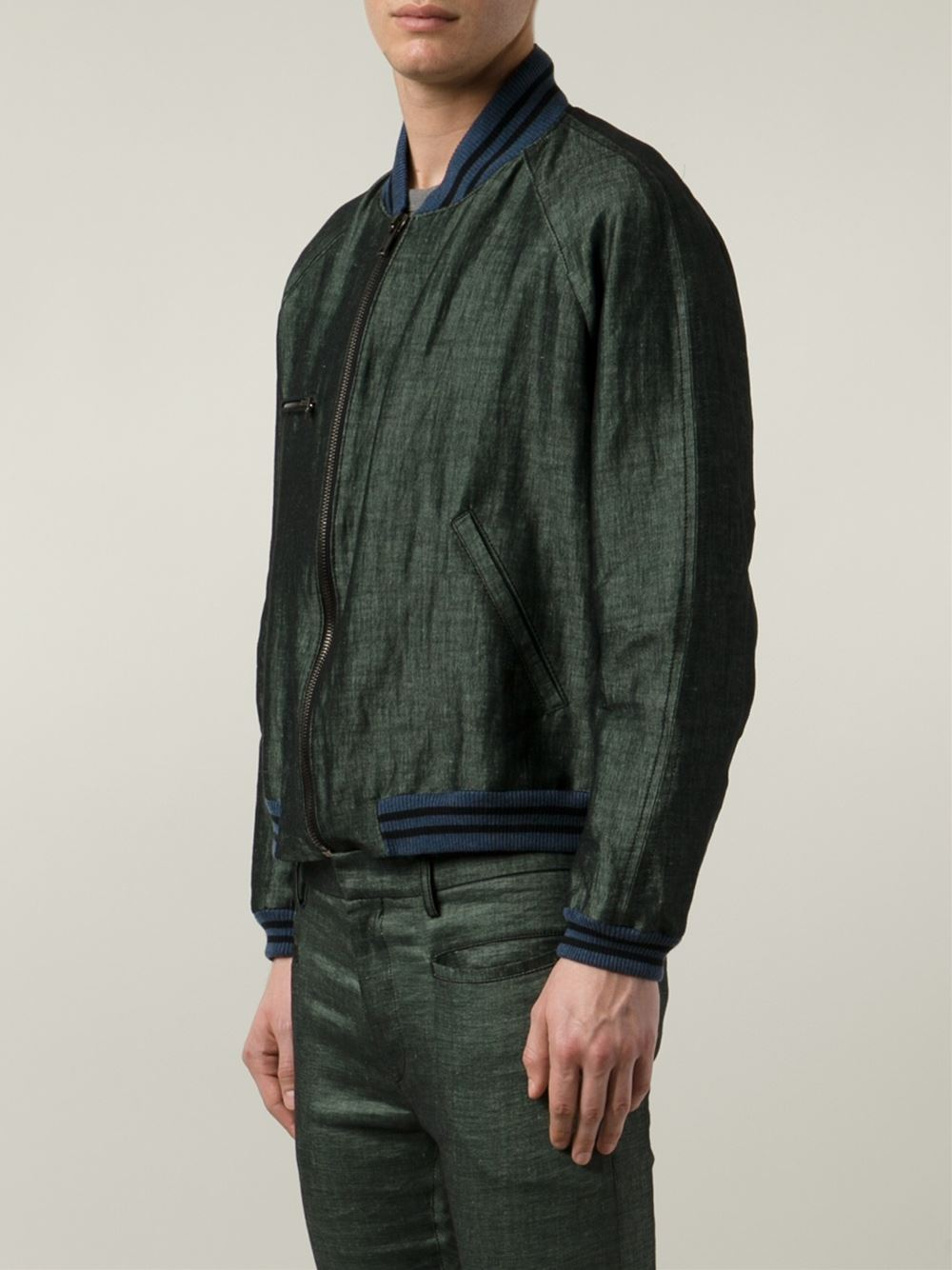 Lyst Haider Ackermann Denim Bomber Jacket in Green for Men