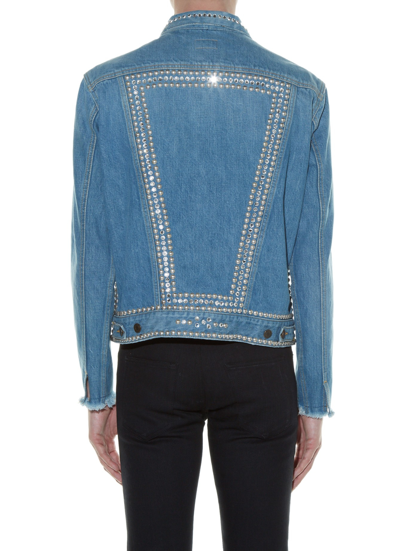 Saint Laurent Studded Denim Jacket in Blue | Lyst