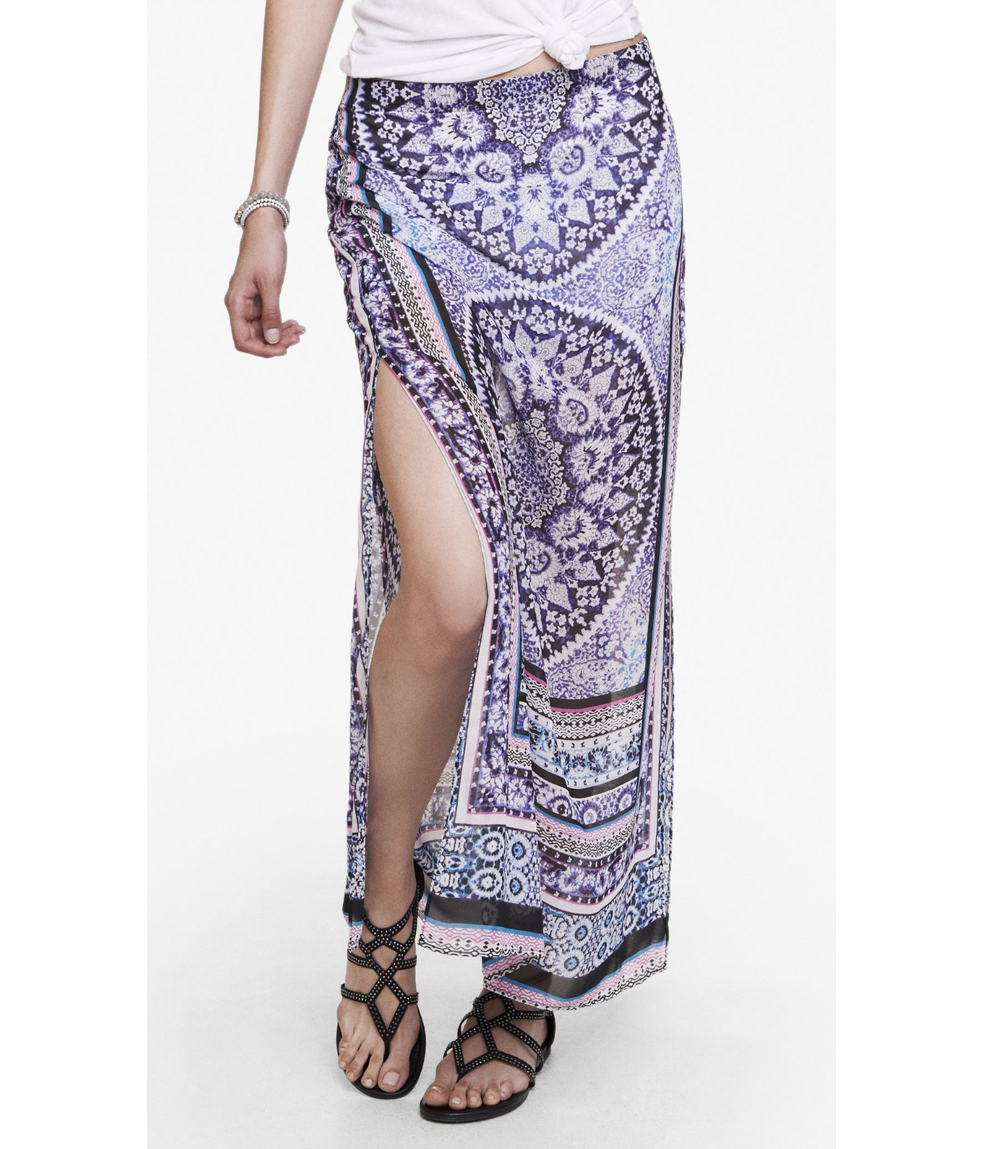 Express Tapestry Print Woven Maxi Skirt in Blue - Lyst