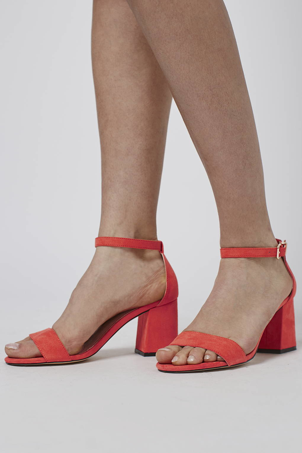 coral mid heel sandals
