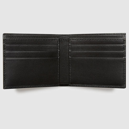 GUCCI 451240 GG Supreme Monogram Canvas Black Leather Bi Fold Wallet