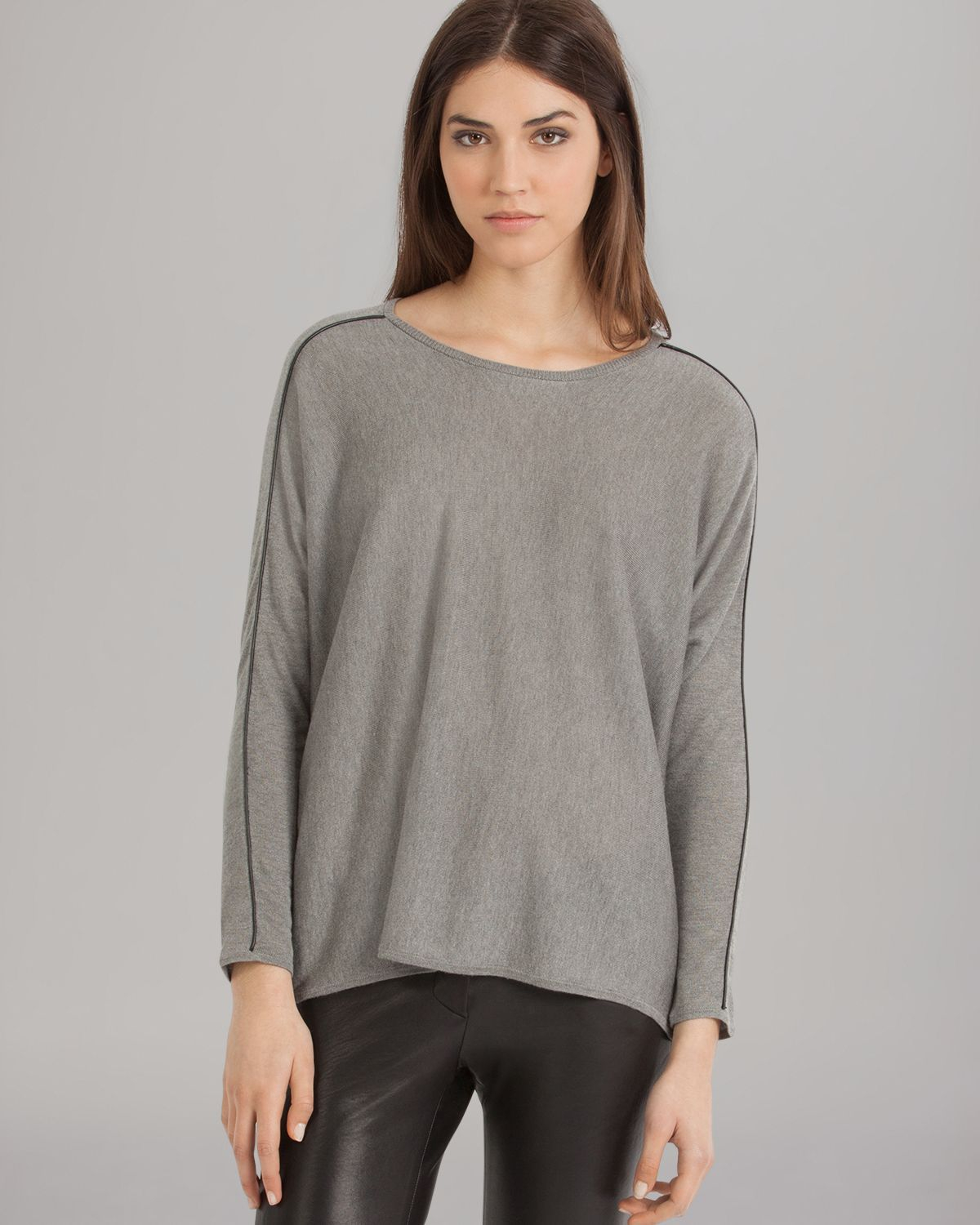 Maje Sweater Leather Piping in Gray - Lyst