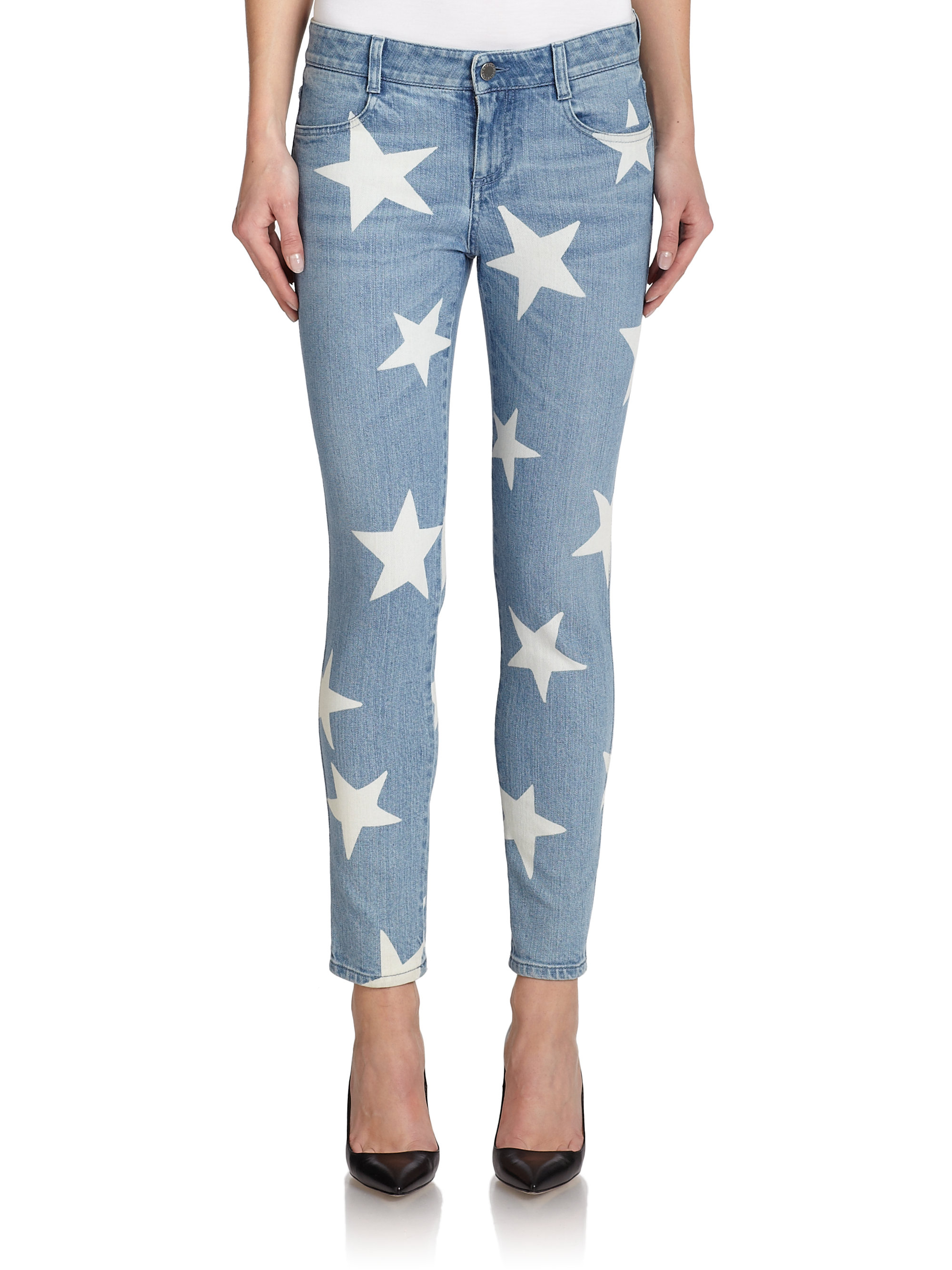 Stella mccartney Star-print Skinny Jeans in Blue | Lyst