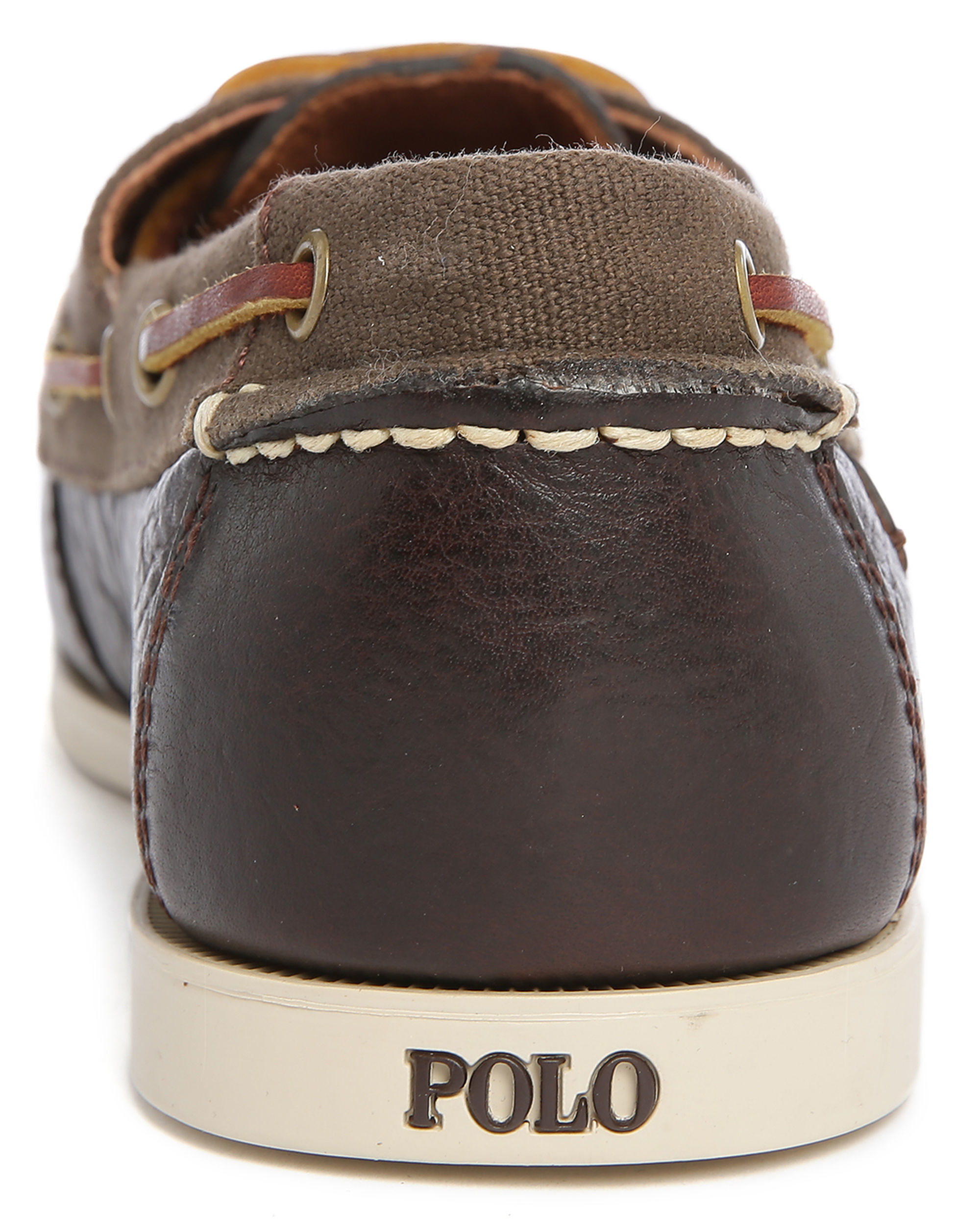 Polo ralph lauren Bienne Ii Two-tone Brown Leather/canvas Boat Shoes in ...