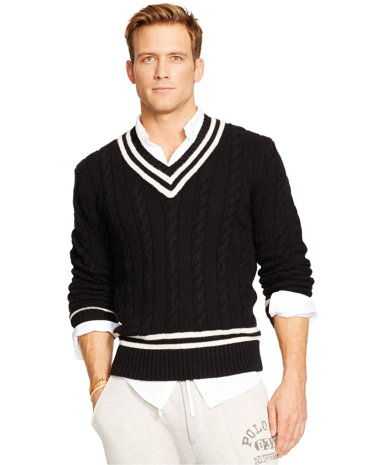 Polo Ralph Lauren Cable-Knit Cricket Sweater in Black for Men | Lyst