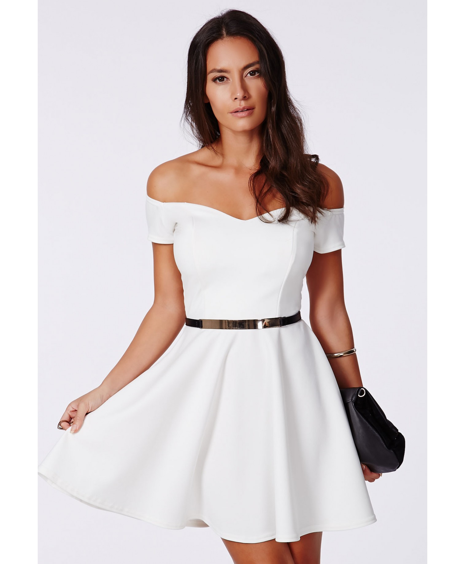 white bardot skater dress