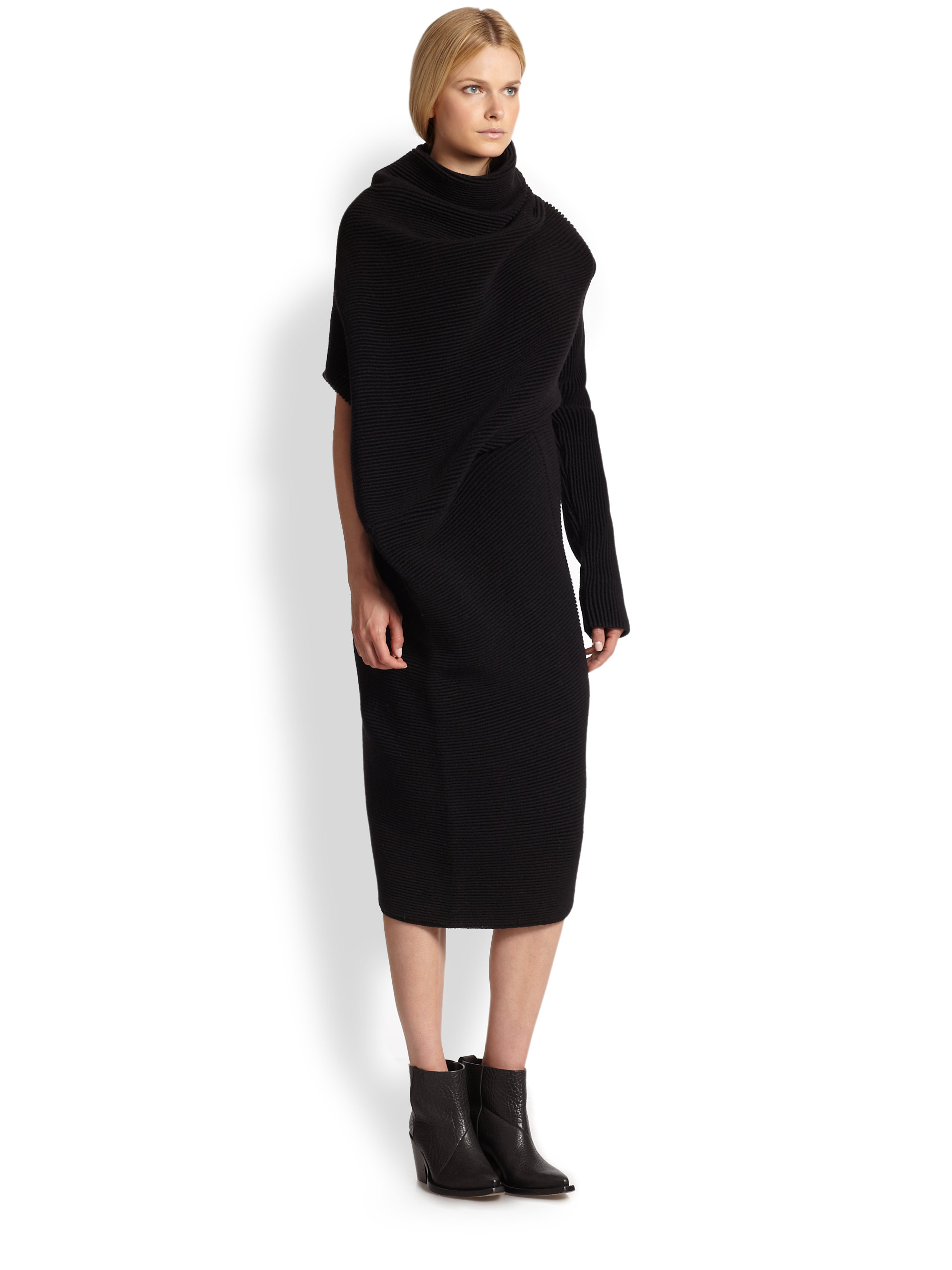 asymmetrical ribbed sweater dress