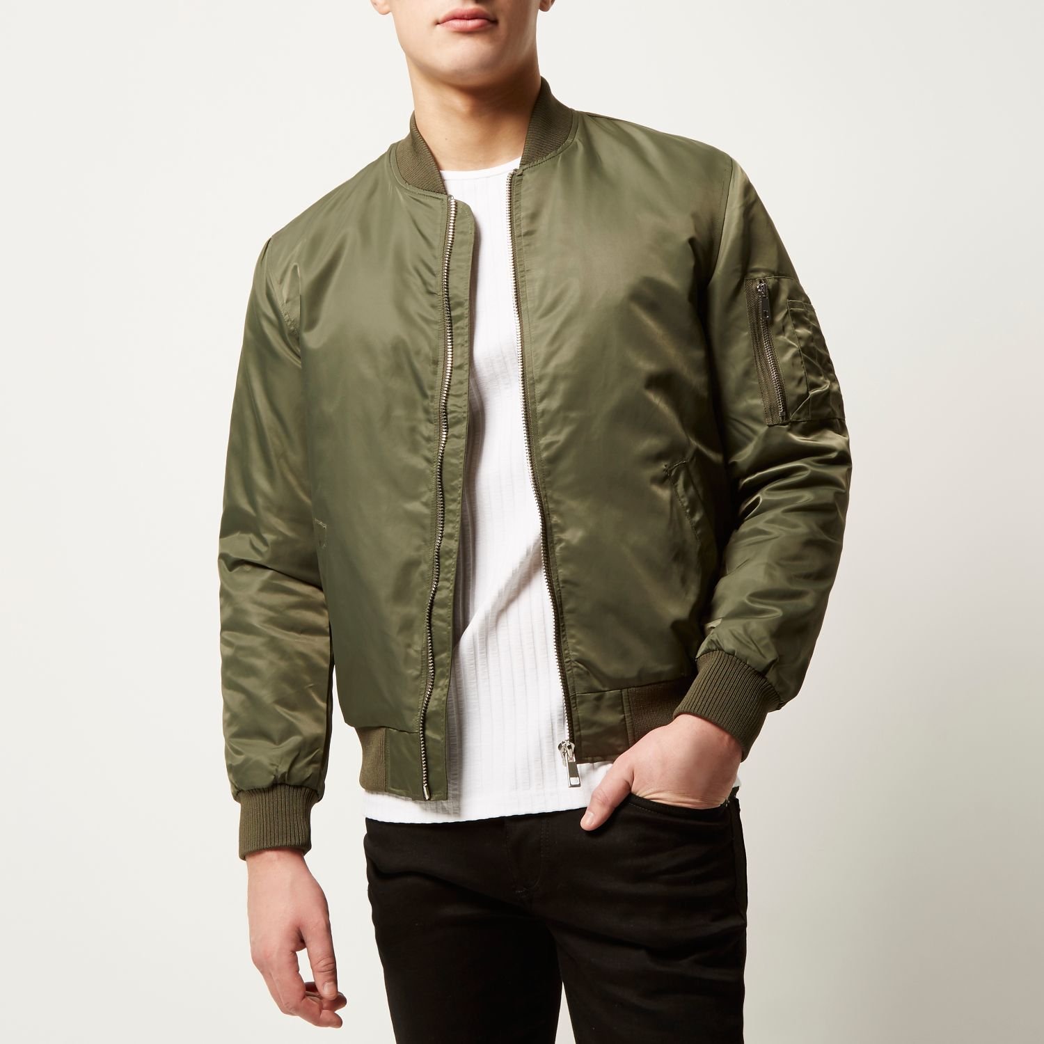 Lyst - River Island Khaki Padded Ma1 Bomber Jacket in Blue for Men