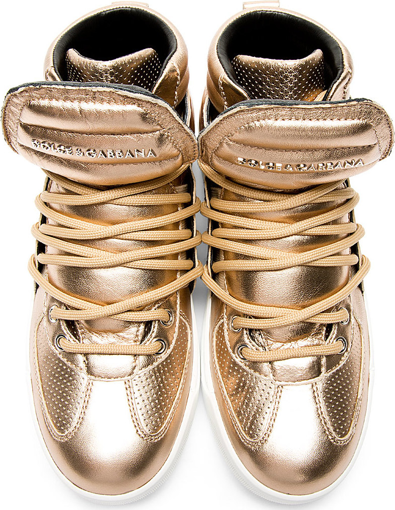 Dolce & Gabbana Gold Leather Flag High_top Sneakers in Metallic for Men - Lyst