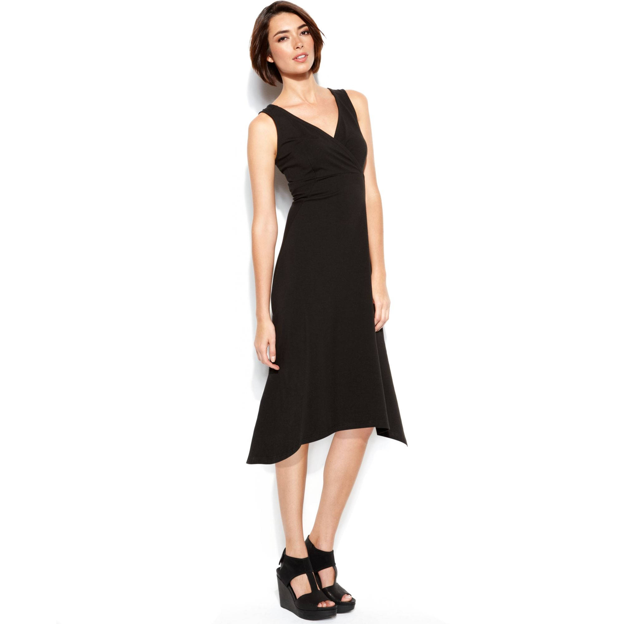 eileen fisher black midi dress